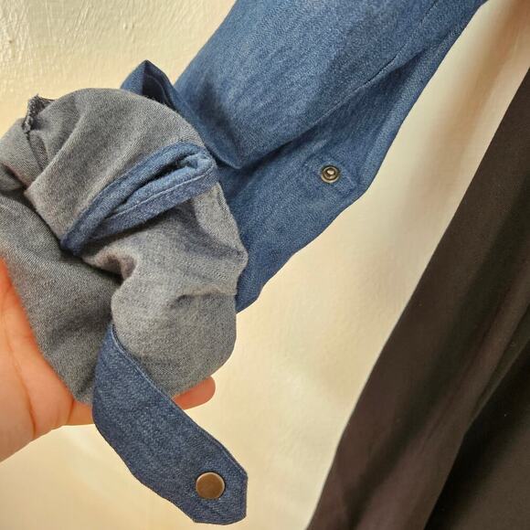Ellos Denim Trim Tunic Top M 14/16 Plus Blue Black Shirt Long Sleeve - Picture 5 of 8